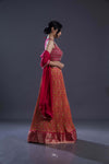 Red Printed Lehenga Set With Embroidery