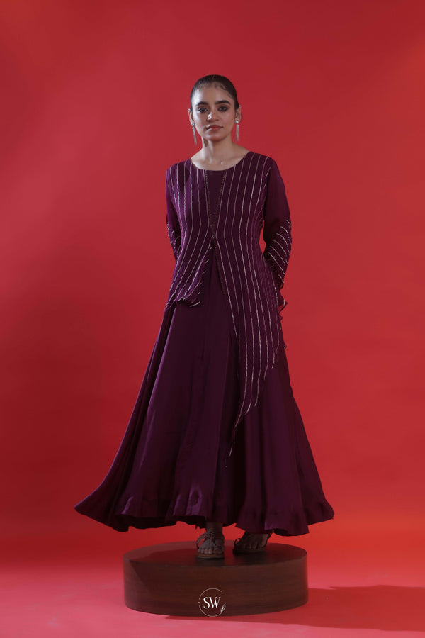 Wine Purple Indo-Western Dress Set