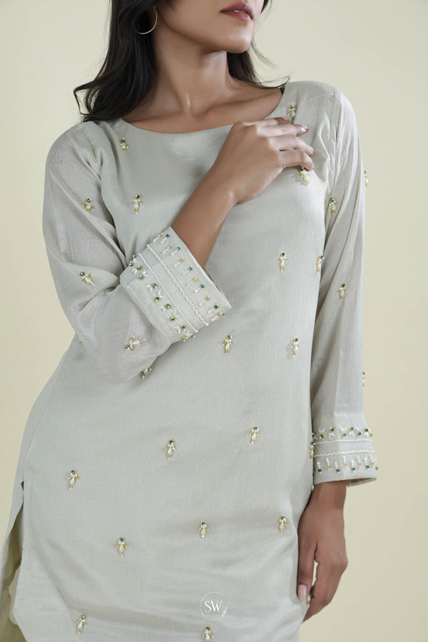 Ash Grey Indo Western Dress With Hand Embroidery