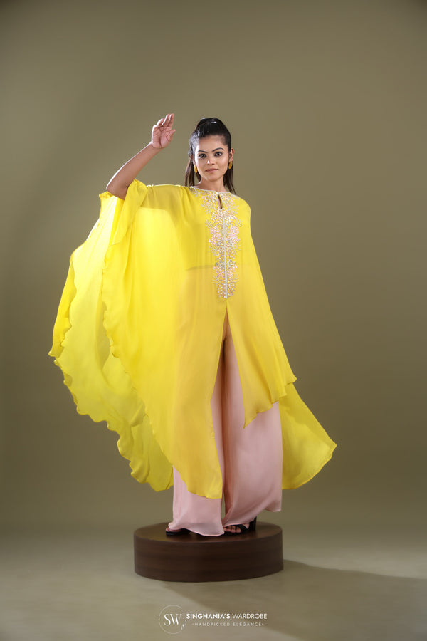 Lemon Yellow Indo Western Dress