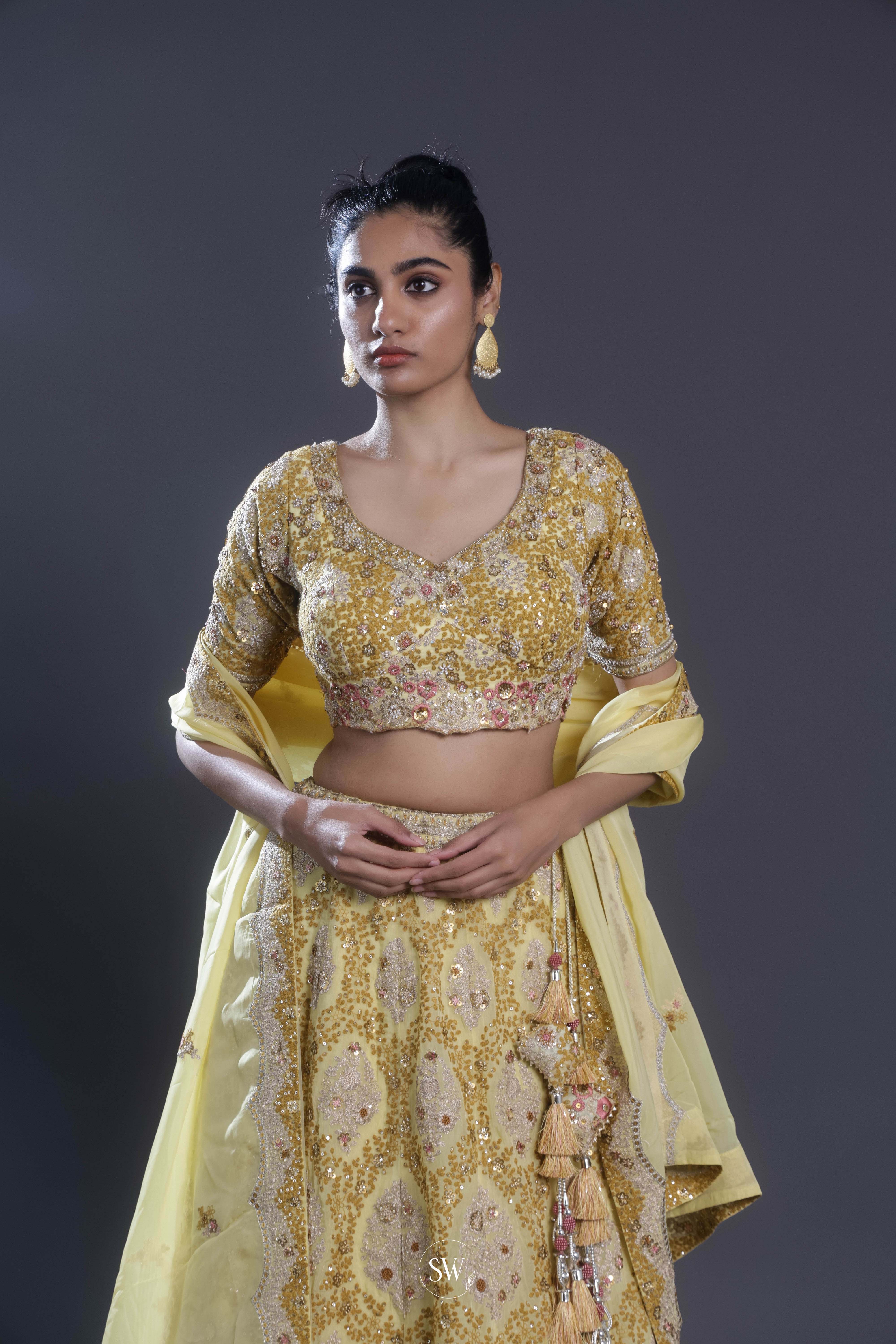 Flax Yellow Embroidered Lehenga Set