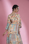 Peach Floral Printed Long Dress With Hand Embroidery