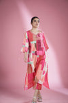 Pink Multicolour Top And Palazzo Set With Geometrical Pattern