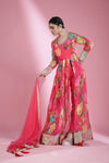Persian Red Printed Anarkali Dress With Floral Pattern